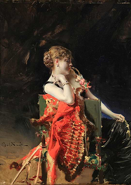Elegant Woman in Red Dress Painting