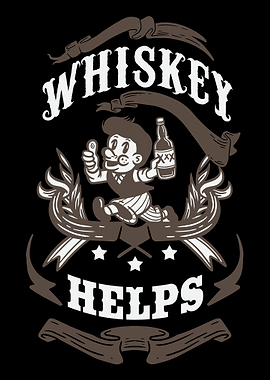 Whiskey Helps Cartoon Illustration