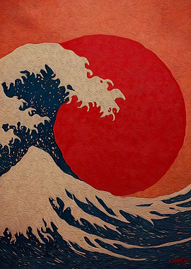 Great Wave and Rising Sun Painting