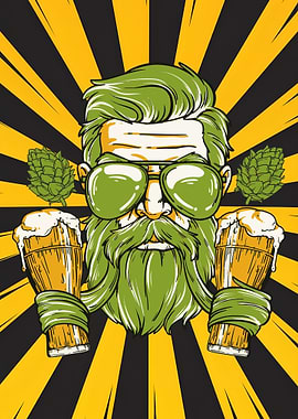 Beer Lover with Green Beard and Beer