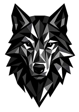 Geometric Wolf Head – Black and White Polygonal Animal Illustration