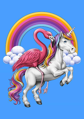 Flamingo Riding Unicorn Rainbow