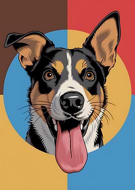 Happy Dog Portrait with Colorful Background Pop Art