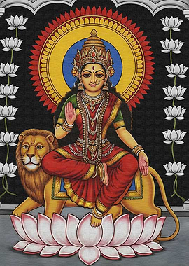Hindu Goddess Maa Durga Seated on Lion Painting
