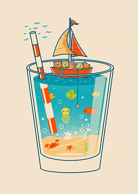 Ocean in a Glass with Cats