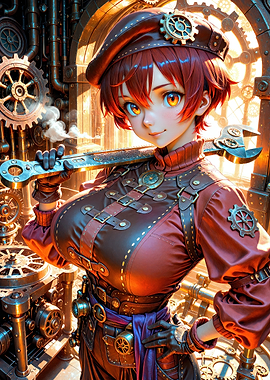 Steampunk Anime Girl with Wrench