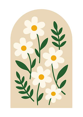 Daisy floral illustration in arch shape