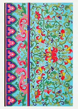 Floral Asian Pattern with Dragon Border