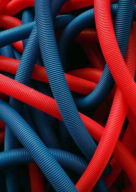 Tangled Blue and Red Corrugated Tubes