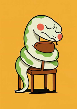 Cartoon Snake Resting on Chair