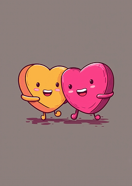 Cartoon Hearts Hugging