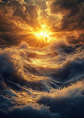 Golden Sunset Over Ocean Waves