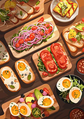 Assorted Toasts with Various Toppings