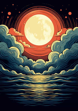 Full Moon Over Ocean Digital Art
