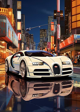 Bugatti in Cityscape Night