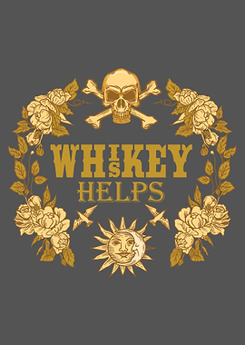 Whiskey Helps Floral Skull Art