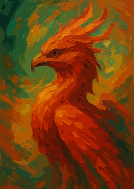 Fiery Phoenix Bird Digital Painting Art