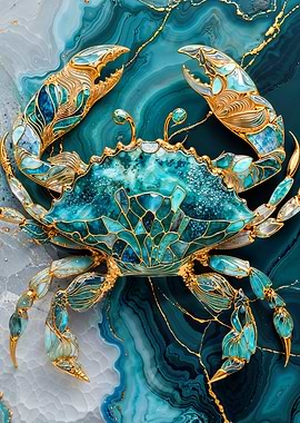 Ornate Crab on Marble Background