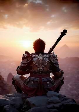 Monkey King Contemplation at Sunset