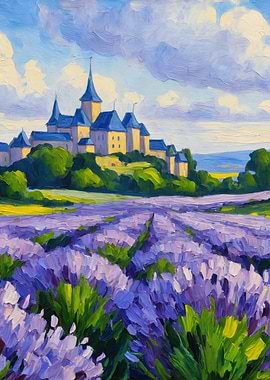 Lavender Field and Castle Painting