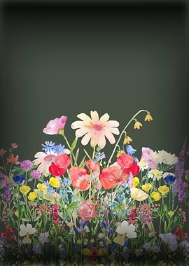 Watercolor Wildflower Meadow on Dark Background