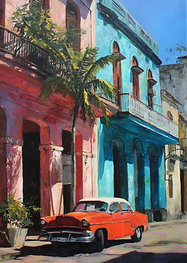 Havana Street Scene with Classic Car