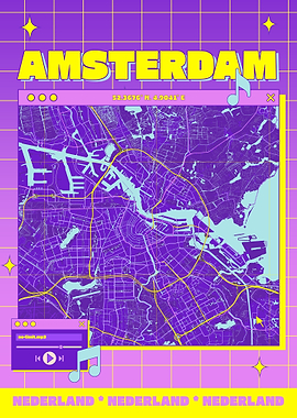 Amsterdam Map Art - Retro Aesthetic