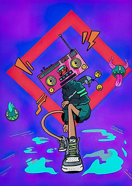 Radio Head Character with Cartoon Elements