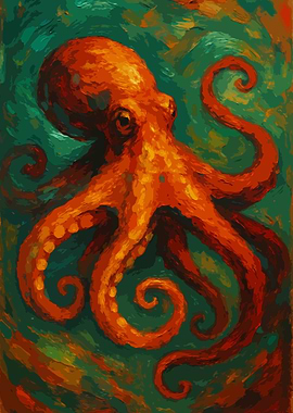 Orange Octopus Painting Art