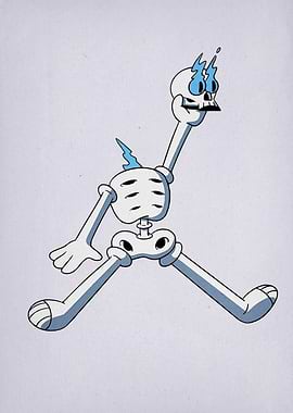 Cartoon Skeleton with Blue Flames