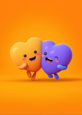 Two Heart Characters Hugging