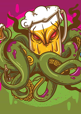 Beer Mug Octopus Cartoon Illustration