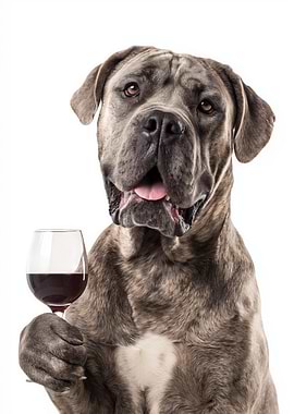 Cane Corso Dog with Wine Glass Portrait