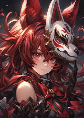 Anime Girl with Fox Mask
