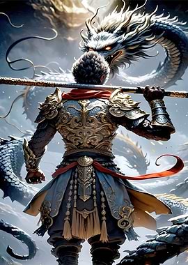 Monkey King and Dragon Illustration