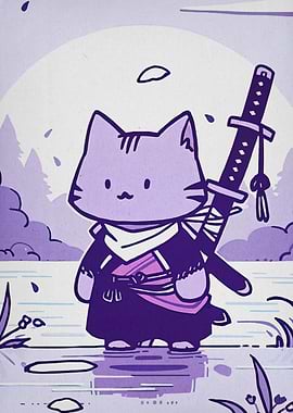 Cat Samurai Illustration