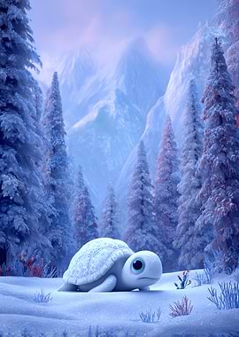 Cute Turtle in Winter Wonderland