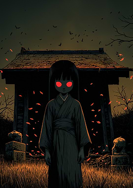 Japanese Ghost Girl with Red Eyes
