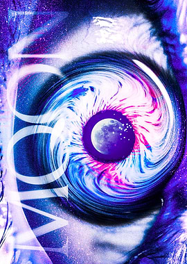 Cosmic Eye with Moon and Galaxy