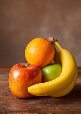 Rustic Fruit Still Life — Apples, Orange & Bananas