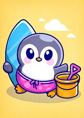 Cartoon Penguin Surfboard