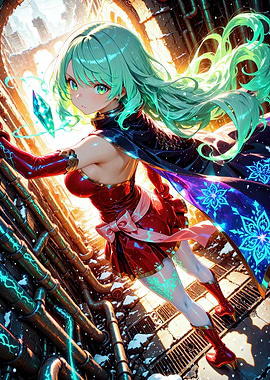 Anime Girl in Winter Cityscape