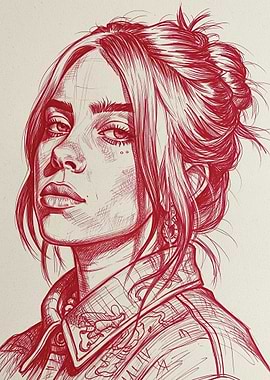 Billie Eilish Red Ink Portrait