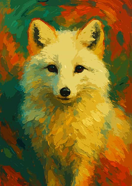 White Fox Portrait Painting Art