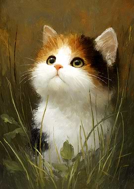 Small Kitten in Grass Painting