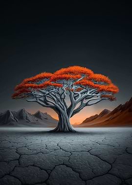 Lonely Tree in Arid Landscape