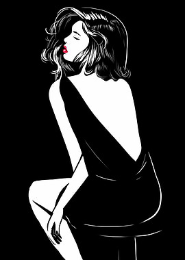 Elegant Woman in Black and White