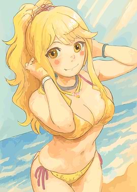 Anime Girl in Bikini on Beach