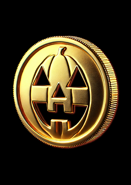 Golden Halloween Pumpkin Cyber Currency Coin