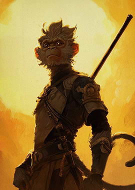 Monkey Warrior in Golden Light